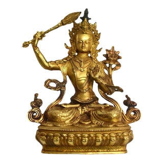 Gilt Bronze Manjushree Tibetan Buddha For Sale