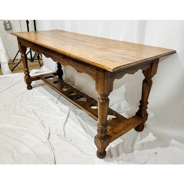Antique Hand Cut Rustic Farm Work Table Console For Sale - Image 4 of 9