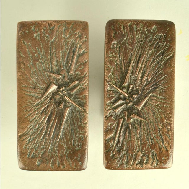 Brutalist pair of bronze door handles and letterbox with strong dynamic relief explodes in all directions. These rare...