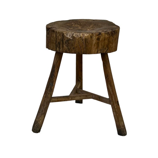 French Country Rustic 19th Century Antique French Butcher Walnut Chopping Block, Side Table For Sale - Image 3 of 12