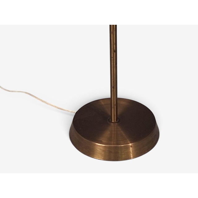 1950s Swedish Modern, Floor Lamp, Teak, Brass, Pleated Floral Fabric For Sale In New York - Image 6 of 10