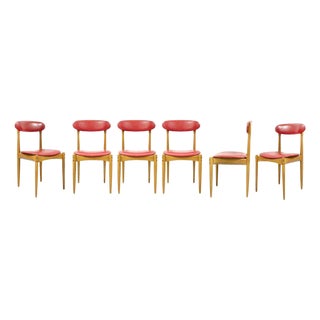 Vintage Italian Chairs in Wood and Faux Leather, 1950s, Set of 6 For Sale