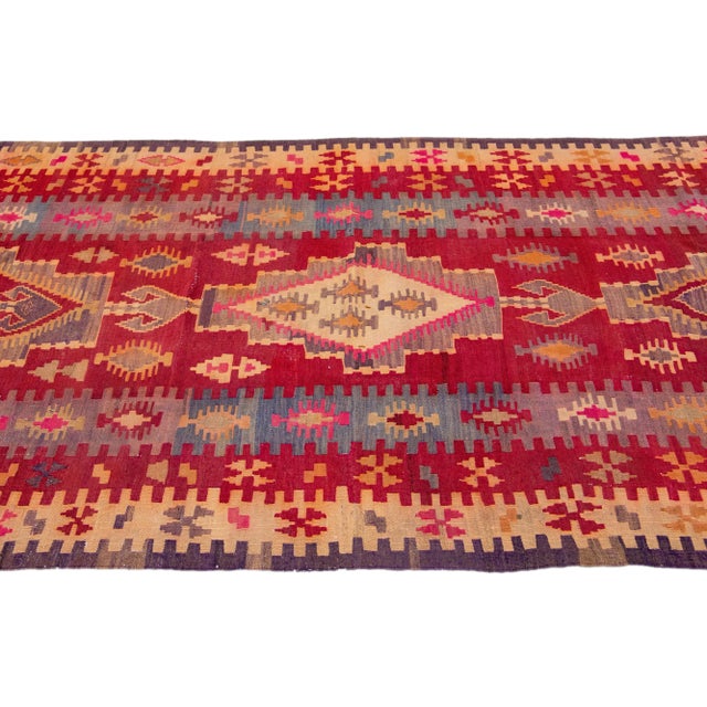 1960s Mid-20th Century Turkish Kilim Red Handmade Tribal Wool Runner For Sale - Image 5 of 8