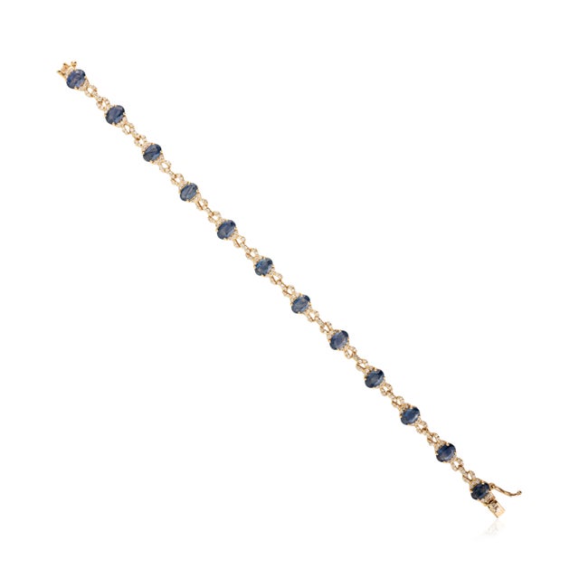 Not Yet Made - Made To Order 6.54Ct Oval Cut Blue Sapphire & Diamond Vintage 14k Gold Link Bracelet For Sale - Image 5 of 14