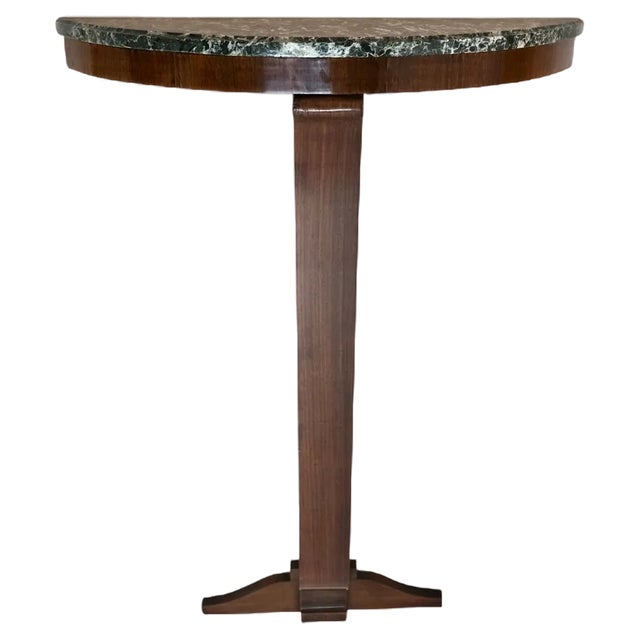 Art Deco French Wood and with Marble Top Demi Lune Console Table, 1930s For Sale