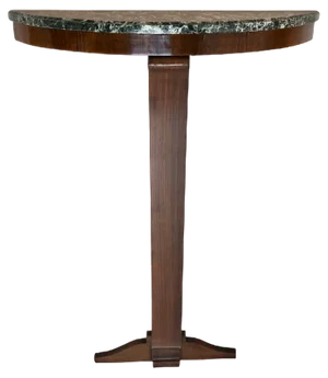 Art Deco French Wood and with Marble Top Demi Lune Console Table, 1930s
