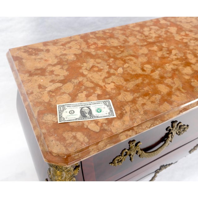 Brown Louis XV Bombe Style Bronze Mounted Mahogany Rouge Marble Top Commode Dresser For Sale - Image 8 of 17