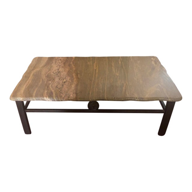 Granite and Iron Custom Made Coffee Table For Sale