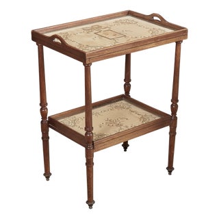 Regency Style Two Tier Mahogany & Embroidered Silk Tray Table For Sale