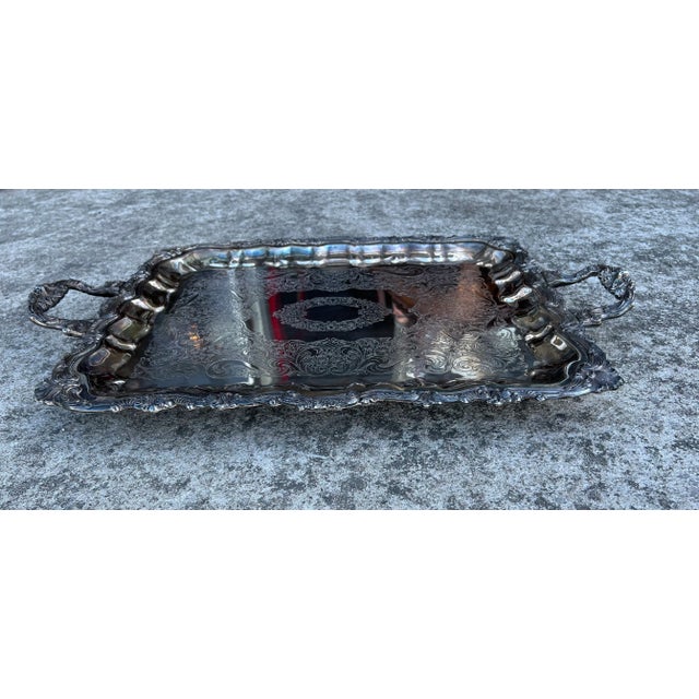 1950s Silverplate Footed Serving Barware Tray For Sale - Image 4 of 6