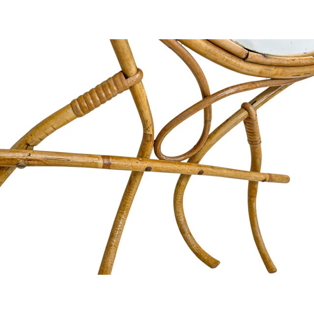 Vintage French Rattan and Bamboo Wall Mirror with Coat Hooks and Shelf, 1960s For Sale - Image 12 of 18