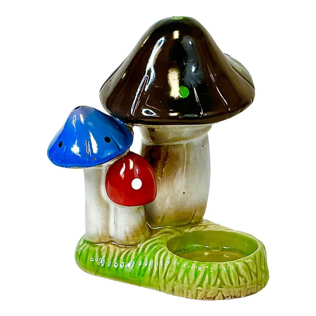1980s Vintage Boho Chic Arts & Crafts Ceramic Mushroom Candle Votive Holder. For Sale