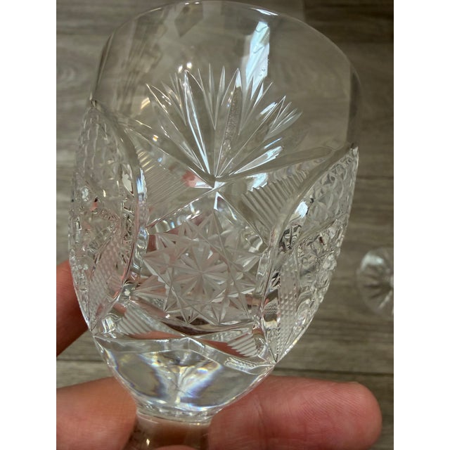 Mid 20th Century Fan & Diamond Cut Crystal Cordial / Dessert Wine Glasses - Set of 3 For Sale - Image 10 of 12
