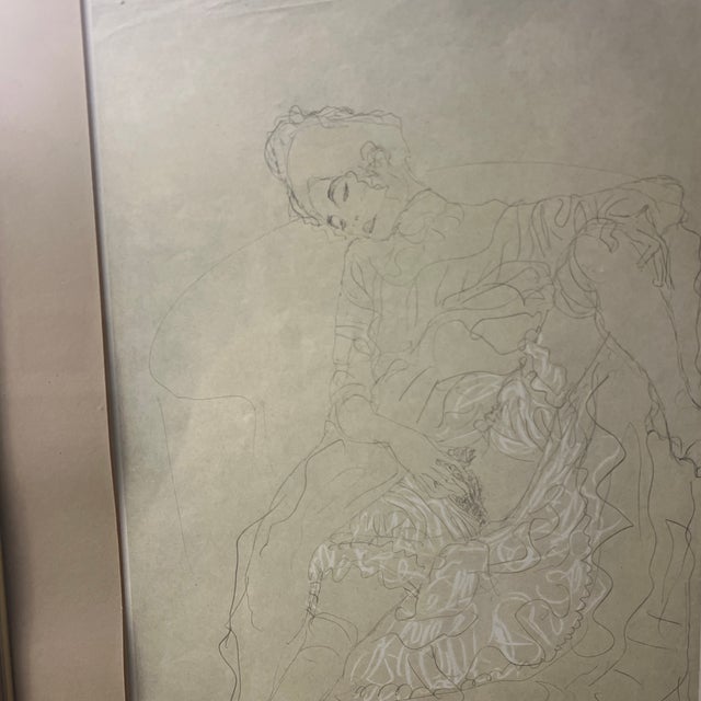 1960s Print of Pencil Drawing in Colours of Gustav Klimt 1910 Reclining Figure For Sale - Image 11 of 12