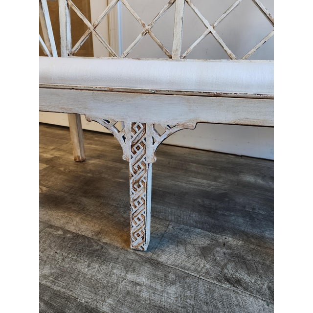 Antique White Vintage Fretwork Chinese Chippendale Bench/Settee For Sale - Image 8 of 16