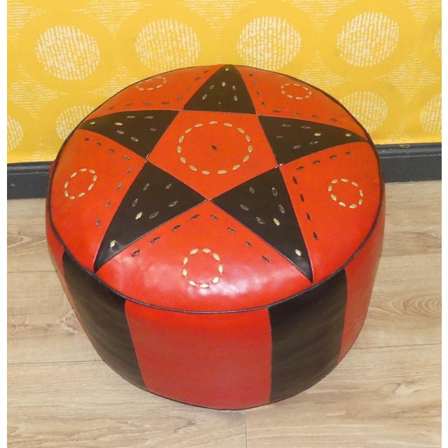 Boho Chic Vintage Pouf in Leather, 1970s For Sale - Image 3 of 7