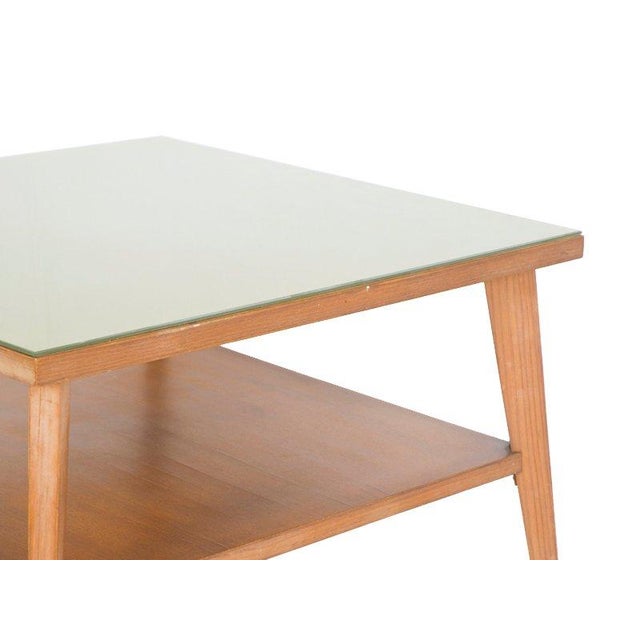 1960s Vintage Italian Teak Wood & Green Glass Coffee Table, 1960s For Sale - Image 5 of 14