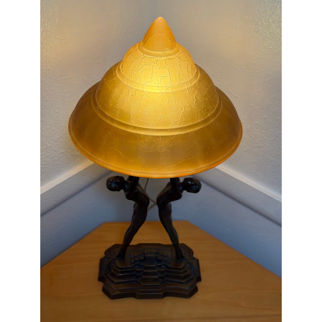 Antique Nuart Double Figure Table Lamp For Sale - Image 4 of 7