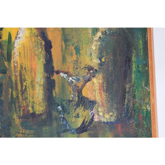 Wood Vintage Moody Abstract Still Life Painting of Bottles For Sale - Image 7 of 10