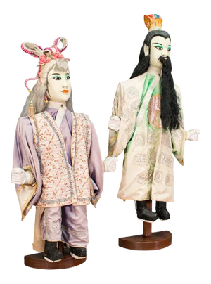 1950s Large Pair of Vintage Oriental Opera Puppets