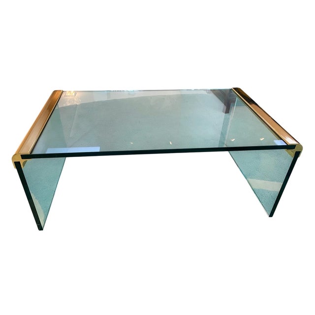 Metal 1970s Leon Rosen for Pace Collection Brass & Glass Waterfall Coffee Table For Sale - Image 7 of 13