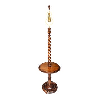 1920 French Solid Walnut Barley Twist Floor Table Lamp - Pristine Condition For Sale