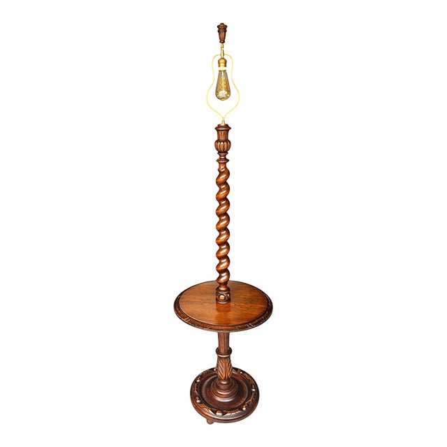1940s French Floor Table Lamp, Solid Maple, Barley Twist. For Sale