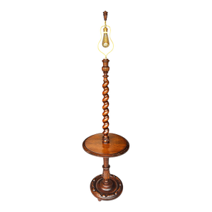 1940s French Floor Table Lamp, Solid Maple, Barley Twist.