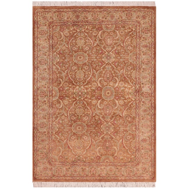 Shabby Chic Floral 1990's Brown/Beige Wool Rug - 4'7'' X 6'11'' For Sale - Image 9 of 9