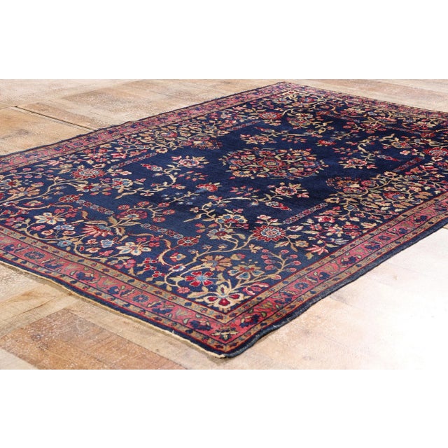 Navy Blue Antique Persian Kerman Rug, 04'02 X 06'02 For Sale - Image 8 of 10