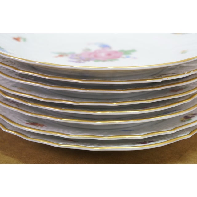 Mid 20th Century Mid 20th Century German Hutschenreuther Moritzburg Floral Bouquet Scalloped Gold Rim Plates 8" - Set of 8 For Sale - Image 5 of 11