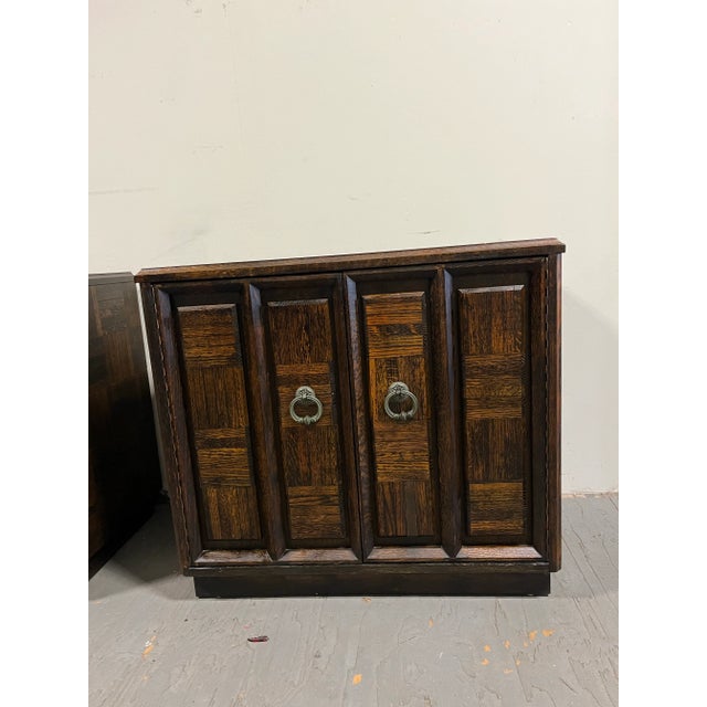 Brown Mid Century Brutalist Oak Bookcases Staved For Sale - Image 8 of 11