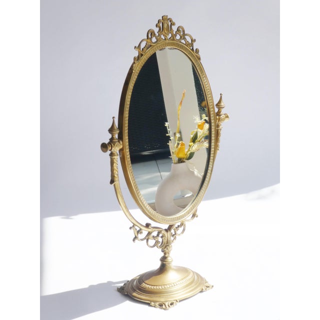 Mid-Century Oval Ornate Brass Vanity Swivel Mirror, 1960s For Sale - Image 6 of 10