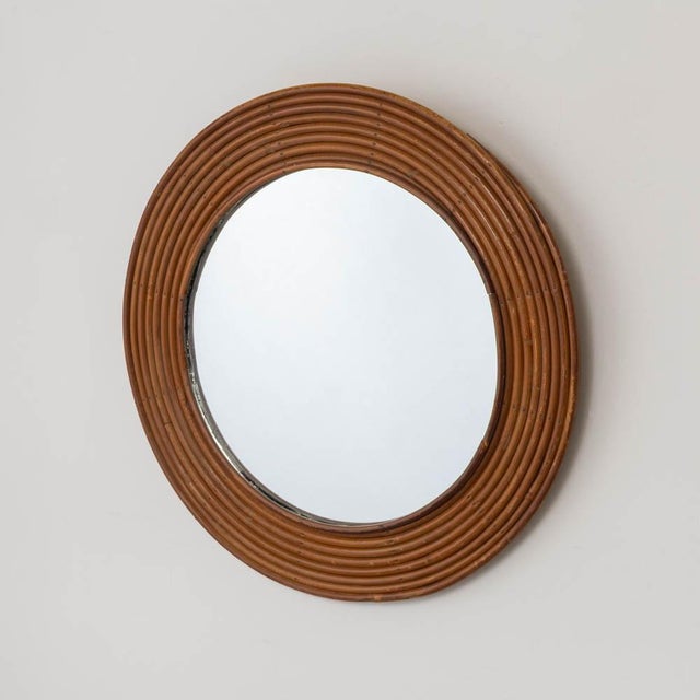 French 1960s French Circular Rattan Mirror For Sale - Image 3 of 10