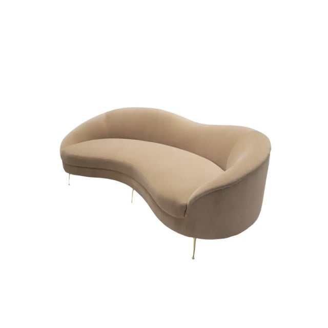 Mid 20th Century Mid Century Modern Bruno Munari Style Curved Italian Sofa Newly Reupholstered in Italian Plush Camel Mohair Velvet For Sale - Image 5 of 9