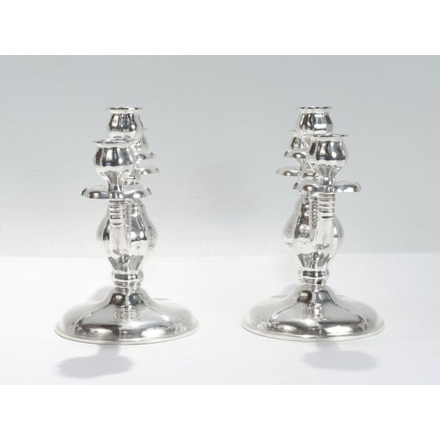 Pair of Danish Modern Silver-Plated Candelabra/Candlesticks by Carl Christiansen For Sale In Philadelphia - Image 6 of 10
