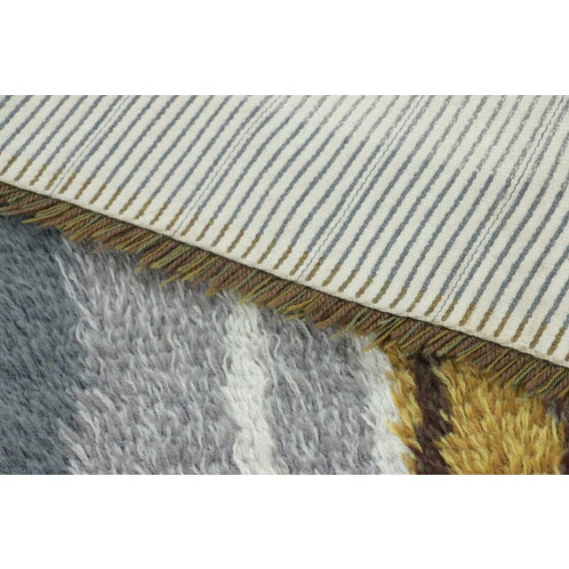 Textile Vintage Swedish Rya Rug With Gray and Orange Vertical Geometry - Rug & Kilim For Sale - Image 7 of 8