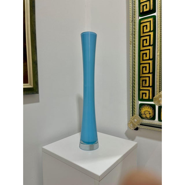 Price reduced $100. Now only $499! Attrractive blue vase hand blown by the Masters at Nason Moretti, Murano. Signed.