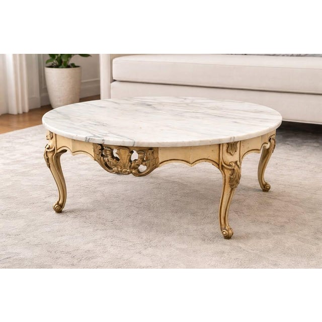 Wood 1960s French Provincial Marble Coffee Table For Sale - Image 7 of 7