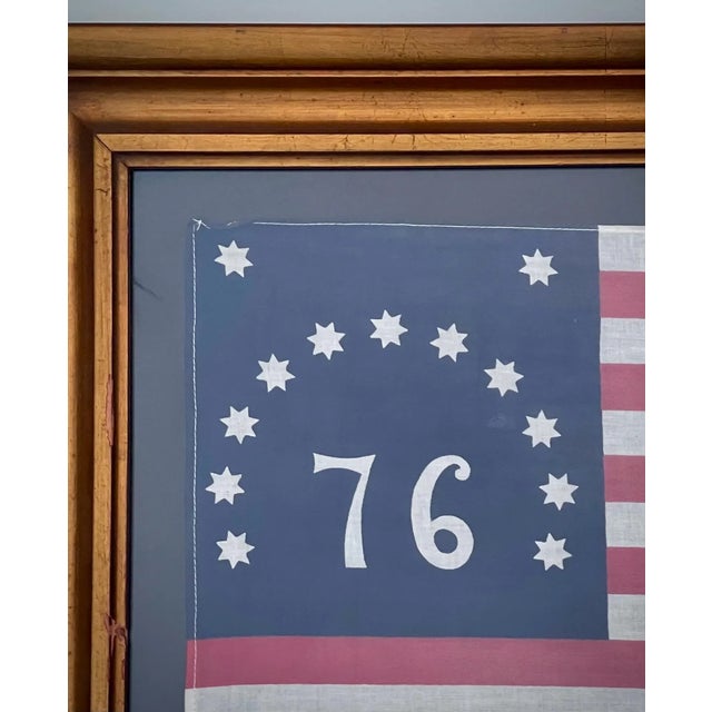 Beautifully presented Bicentennial parade flag Real Vintage Circa 1976 In antique solid wood gilt frame. cotton. Authentic...