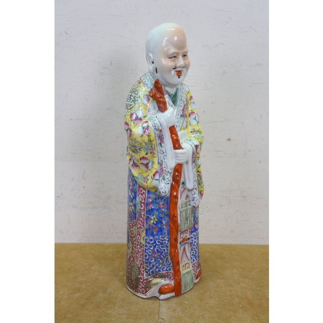 Antique Shouxing Famille Rose Polychrome Incense Burner Longevity Figurine 18" For Sale - Image 4 of 17