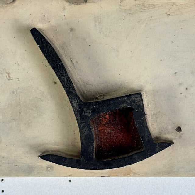 Off-white Antique Folk Art Trade Sign Advertising "Upholstering" in Raised Letters, Sawtooth Details & Rocking Chair For Sale - Image 8 of 11