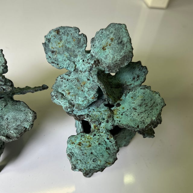 Brutalist 1990s Bronze Flowers in Triangular Pots With Feet. For Sale - Image 3 of 11