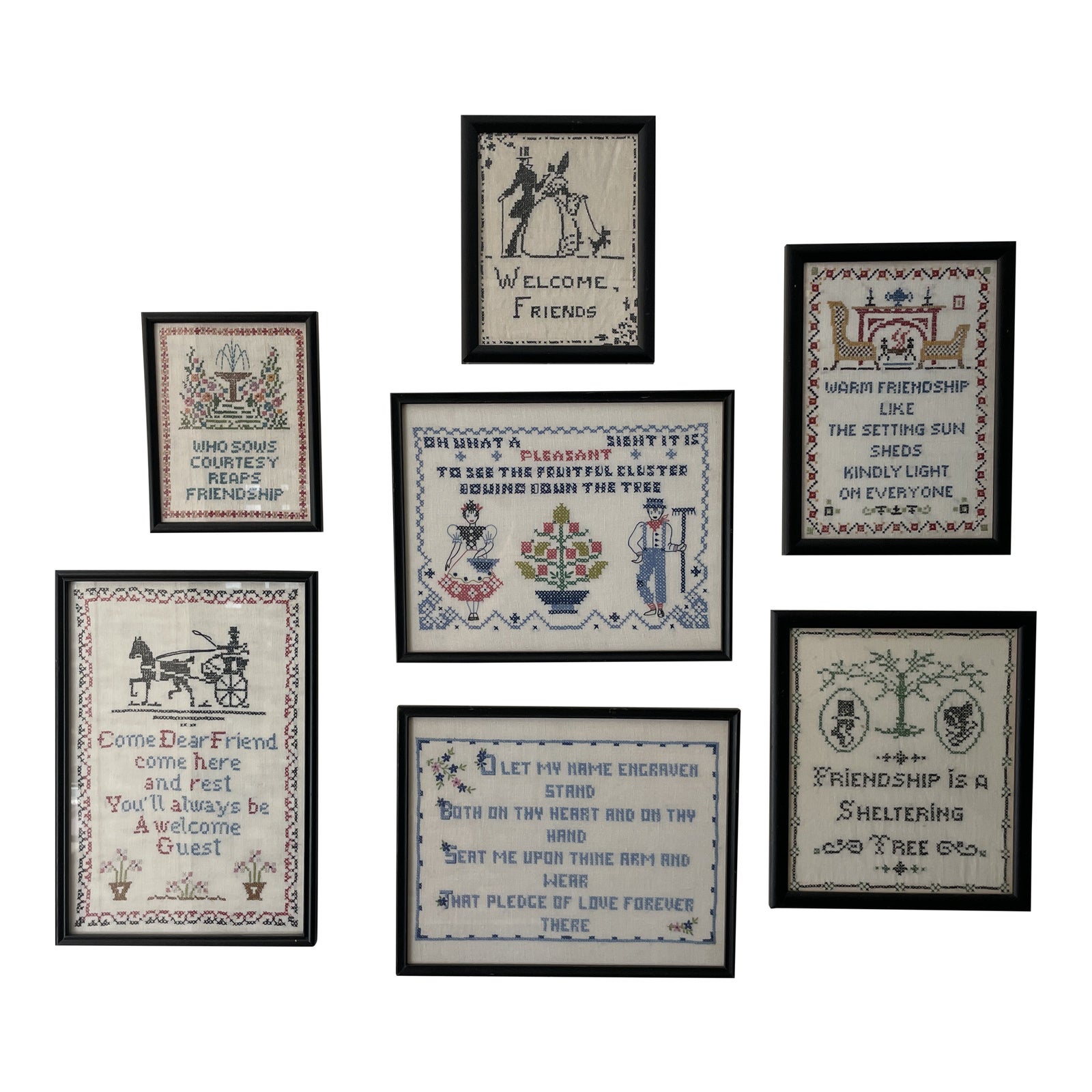 Framed Set of Embroidered Needlepoint Quotes 7 Pieces Chairish