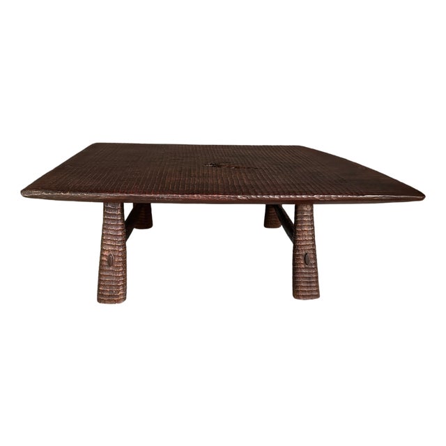 Andrianna Shamaris Impressive Teak Wood minimalist Hand Carved Coffee Table For Sale