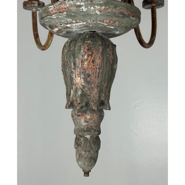 Baroque Antique European Painted Wood and Iron Six-Light Chandelier For Sale - Image 3 of 12