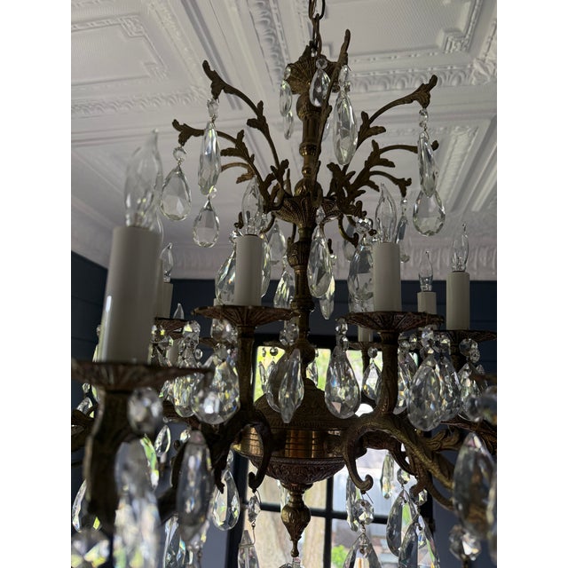 Vintage Chandelier-Absolutely Extraordinary Spanish Brass Chandelier With Faceted Crystals For Sale - Image 13 of 14