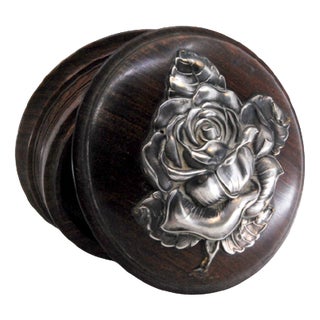Rosewood Jewelry Box with Rose Silver Embossed Lid For Sale