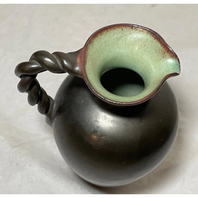 Antique 19th Century Bronze Glazed Terracotta Pottery Swirl Handle Mini Vase Jug For Sale - Image 9 of 9