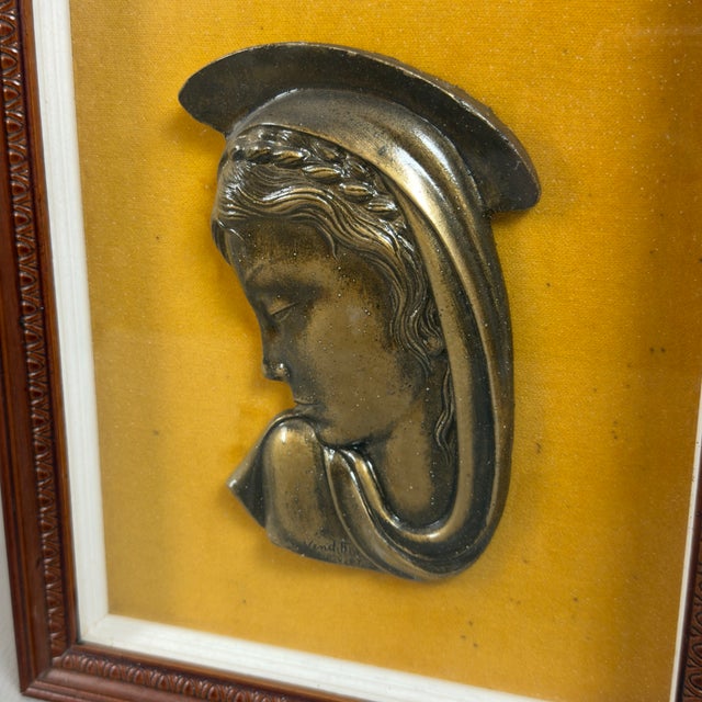 Wood Venditti, Madonna Bronze Bas-Relief Sculpture, 1950s, Bronze and Wood For Sale - Image 7 of 11